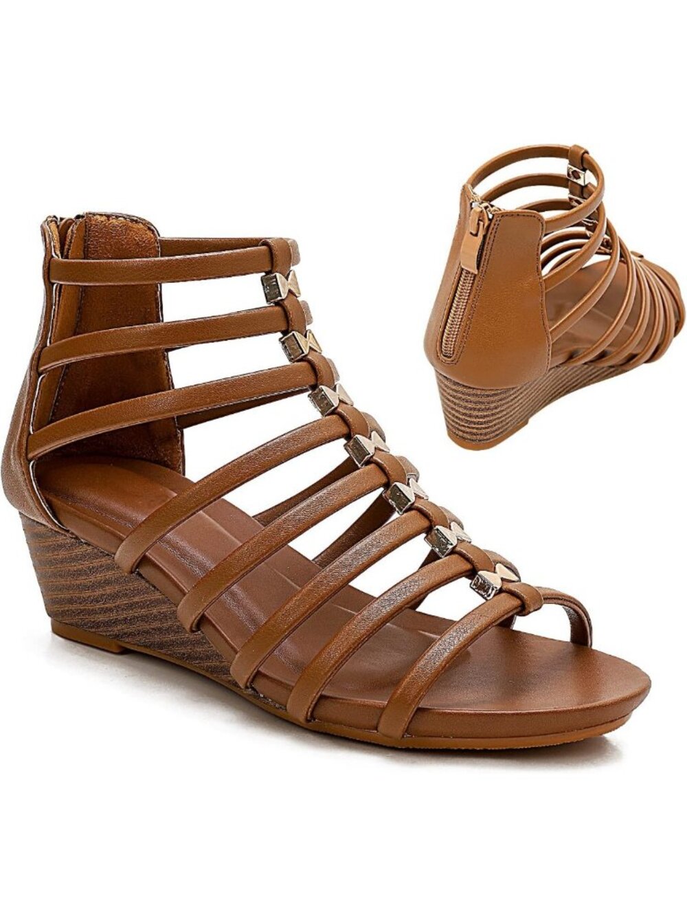 Stylish Women's Gladiator Sandals - Zipper Strappy Wedge Roman Shoes for Summer